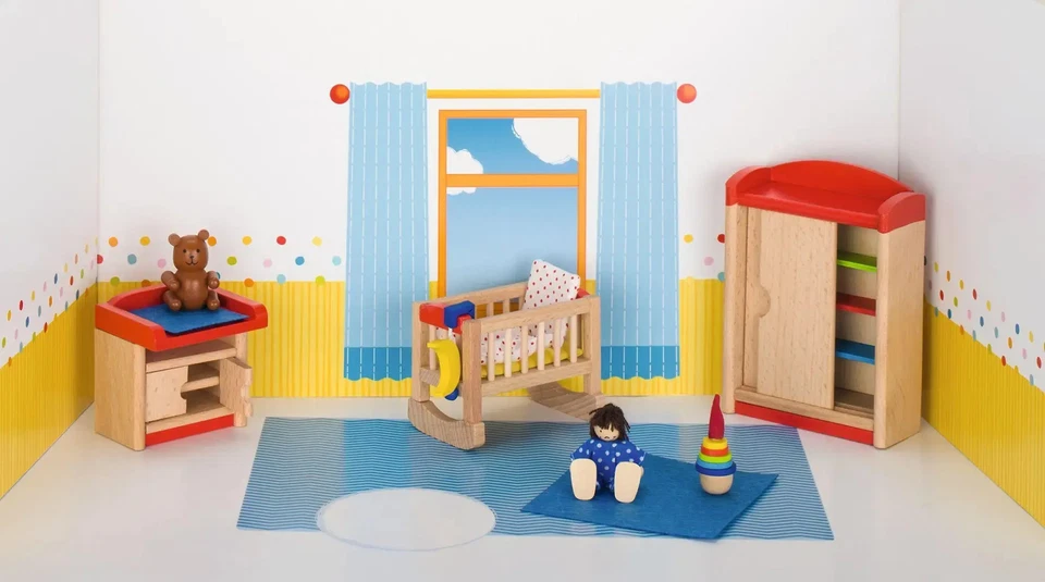 Puppenmöbel Kinderzimmer | Schrank H= 13 cm, Buchenholz, 12 Teile, per Set - Bild 1 von 1