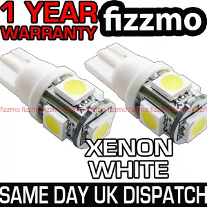 2x 5 LED SMD BIANCO XENON LATO DELLA LAMPADINA 501 W5W T10 spingere il cuneo - Picture 1 of 1