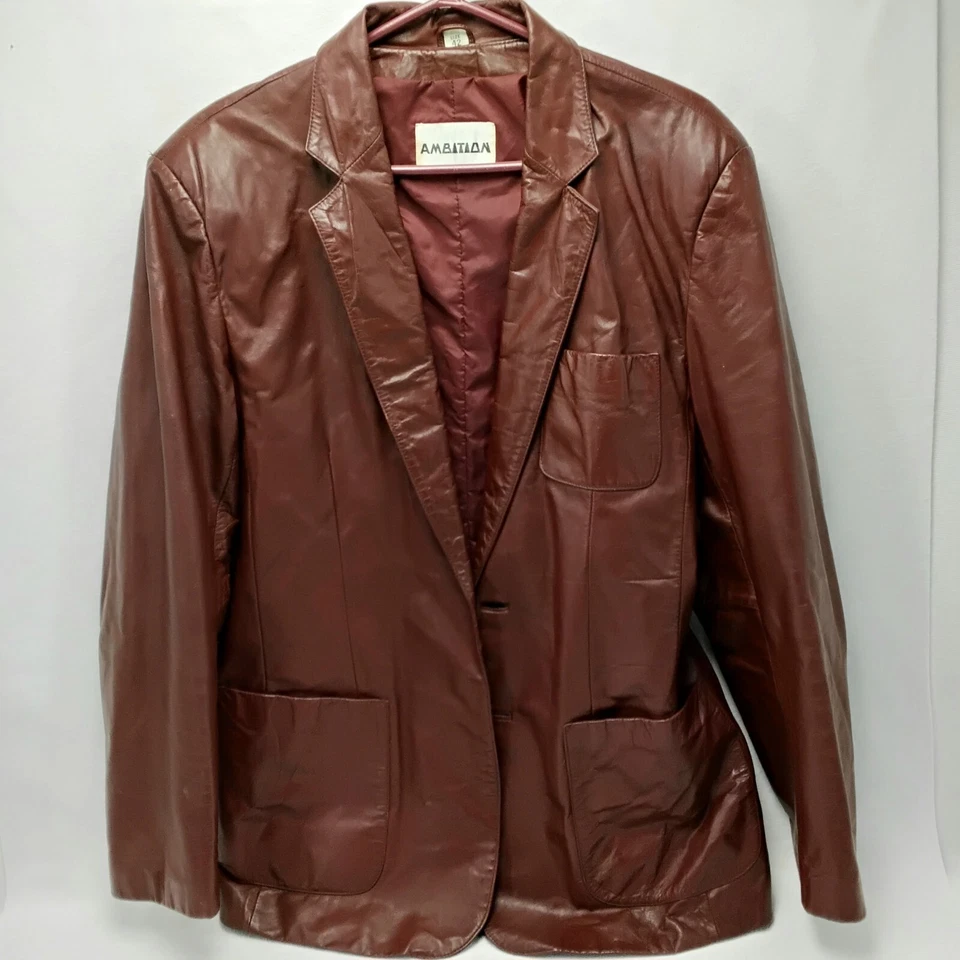 Chaqueta de Cuero Ambition Blazer Vintage Coreano Años 90 Borgoña Talla 42 Leathercore Foto 1 de 4