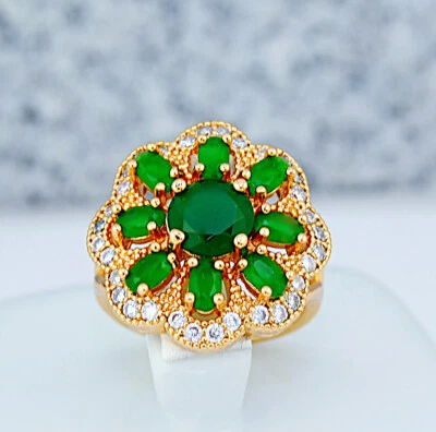 Damen Ring  grüne Smaragd  Ring vergoldete mit Gold K18/750er funkelnde Topas  - Bild 1 von 4