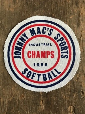 Vtg 1986 Industrial Softball Champions Sew On Patch Johnny Mac’s Sports Cloth - Image 1 of 3