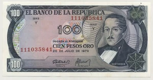 Colombia 100 Pesos 20-7-1973 Pick 415 UNC Uncirculated Banknote - Picture 1 of 2