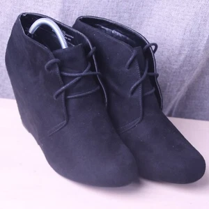 Wassio schwarze Damen-Booties versteckter Keilabsatz 9US 096086485 Veloursleder elegant geschnürt - Bild 1 von 12