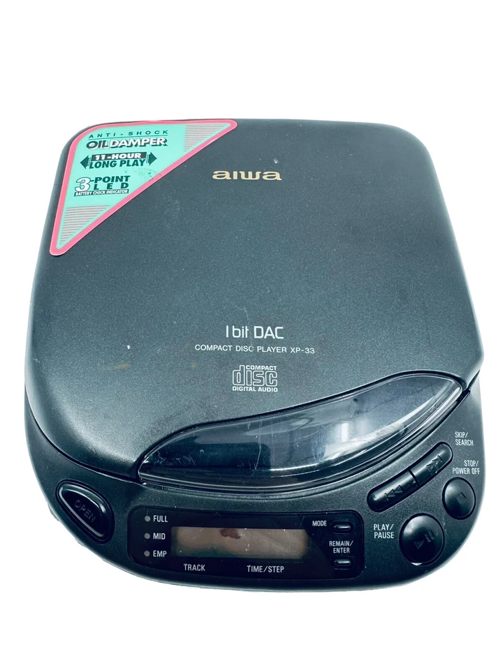 CD player portátil AIWA XP-33 Walkman superbaixo prata sem peças de energia apenas B707 - Imagem 1 de 4