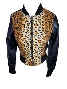 Ambiance Girls Sz 2 Black Faux Leather & Leopard Print Lt Weight Jacket S54 - Picture 1 of 24