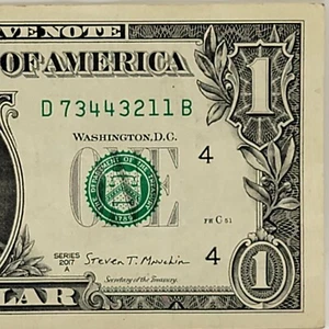 Gruesa escalera de cuatro dígitos elegante número de serie un dólar D73443211B tres pares - Imagen 1 de 8