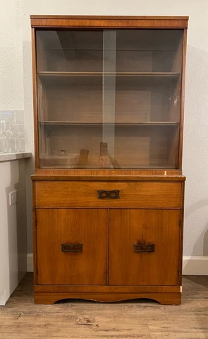 mid century modern china hutch display cabinet walnut glass bottom cabinet Cover