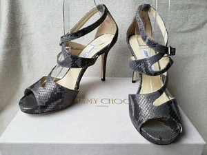 Sandali con cinturino Jimmy Choo Virtue stampa serpente 39,5 9,5 40 10 incrociati punta aperta - Foto 1 di 26