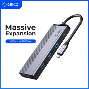 ORICO 5 en 1 USB C HUB USB 3.0 Hub Tipo C a HDMI-compatible RJ45 Adaptador - Imagen 1 de 9