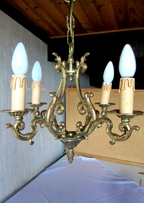 LUSTRE en BRONZE style ROCAILLE Louis XV Plafonnier Suspension Lampe Mod Dep - Photo 1/4
