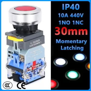 Interruttore a pulsante tondo on/off 30 mm chiusura momentanea luce led 12V - 220V - Foto 1 di 10