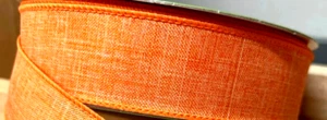 Orange 1.5" x 5 yards Linen-like Canvas Wired Ribbon Country Fall Halloween - Picture 1 of 5
