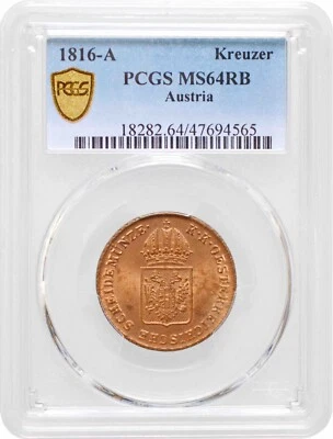 Austria 1 kreuzer 1816 A, PCGS MS64 RB, "Emperor Franz II (1806 - 1835)" - Image 1 of 4