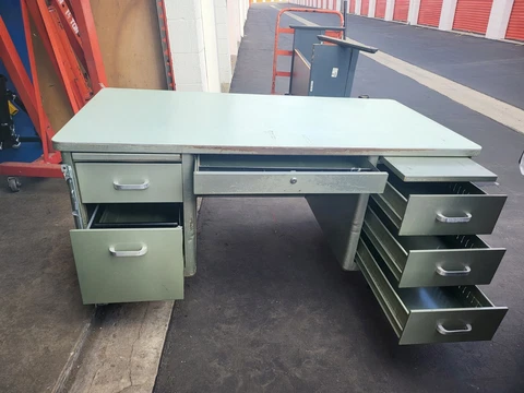 Steelcase Metal / Steel Tanker Desk - Mid Century Modern - Vintage -patina Cover