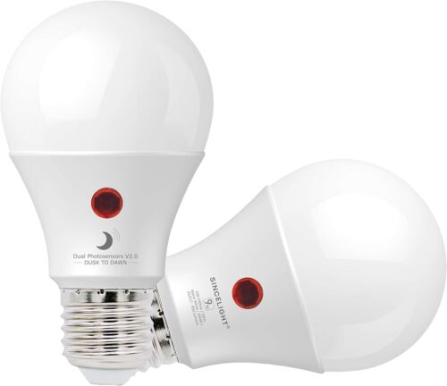 SINCELIGHT Dusk to Dawn LED Light Bulb 9W with Dual 3000k · Warm White 