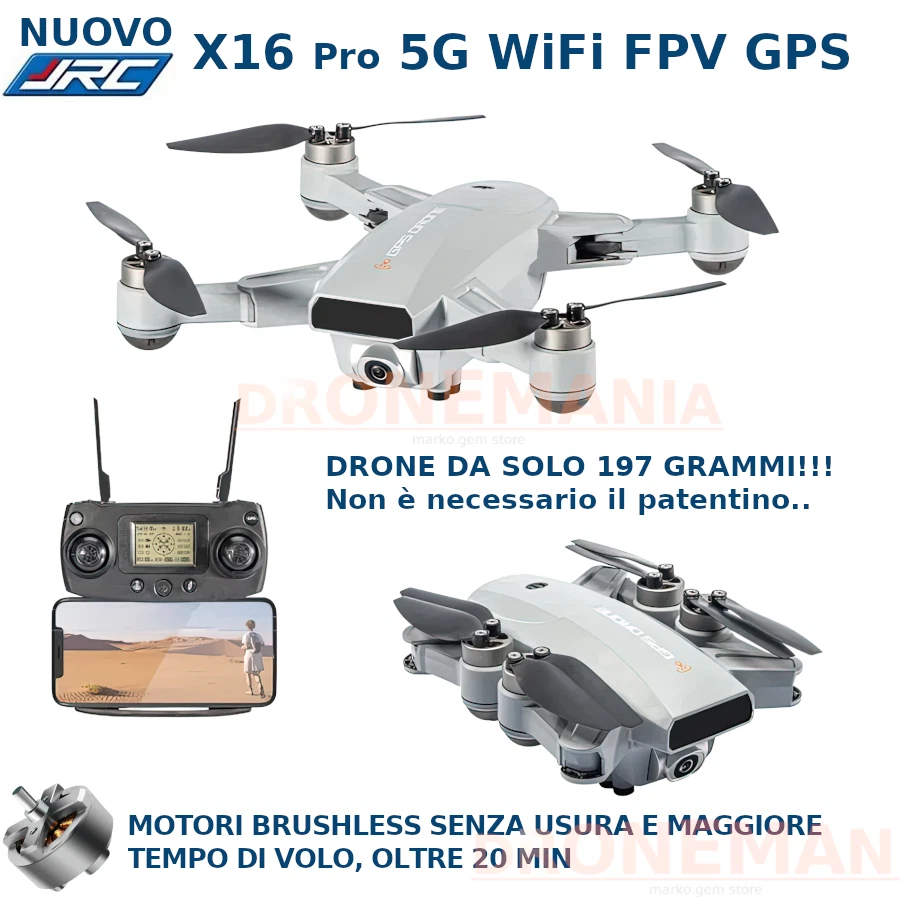 DRONE no patente 4K JJRC X16 5GHz GPS FLUSSO OTTICO CAMERA 4K HD FPV  BRUSHLESS - Immagine 1 di 2