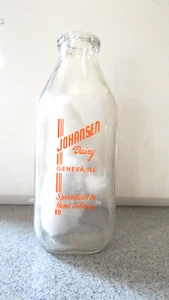 Johansen Dairy Square Pyroglazed Quart Milk Bottle - Geneva, ILL. IL. - Picture 1 of 2