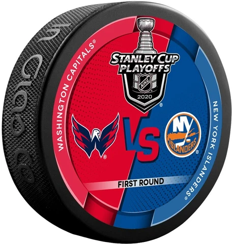 2020 Stanley Cup Playoff Dueling Puck New York Islanders/Washington Capitals R-1 Cover