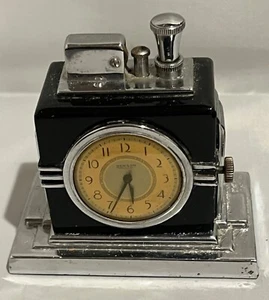 Vintage Ronson 1936 Maltese Art Deco Desk Clock and Touch Tip Lighter - Picture 1 of 6