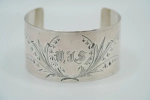 Brazalete antiguo ornamentado de plata de ley WJS sin marca 2,25" x 3,2 cm - Imagen 1 de 8