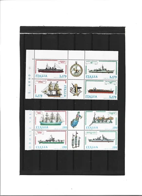ITALY SHIPS #1326a & 1438a MNH  F-VF  Blochs of 4 with Labels and Margins - Image 1 of 2
