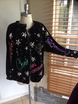 Bonnie Boerer VTG 80s  Sweater, Hollywood  Nightclubs Black Velvet Sequins Sz. M - Image 1 of 4