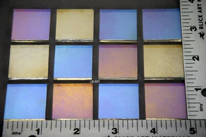 12 CLEAR IRIDIZED 1"x 1" MACHINE UROBOROS GLASS SQUARES 90 COE TESTED COMPATIBLE - Picture 1 of 4