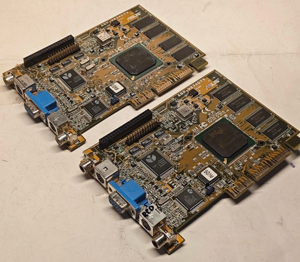 AGP 3D Graphics Card LOT x2 ASUS AGP-V2740 TV Intel i740 8 MB RAM + Second card - Image 1 of 4