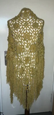 LANA GROSSA Stola UNIKAT gehäkelt gelb-grün ocker Blüten Ibiza Hippie Goa Style - Bild 1 von 4
