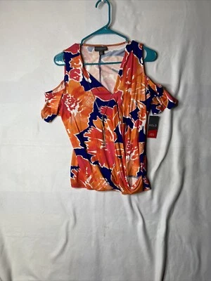 Bold Elements Cold Shoulder Shirt Women Size M Orange Embellished SS Pullover - Image 1 of 4
