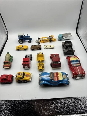 Lote de brinquedos vintage carros automóveis trator MG caminhão trem de metal conjunto acessórios - Imagem 1 de 4