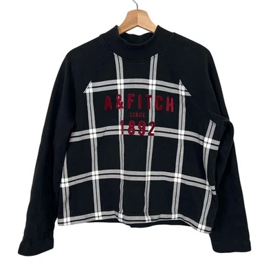 Abercrombie & Fitch женщин большой насмешливый шеи толстовка черный белый красный бархат логотип - Изображение 1 из 4