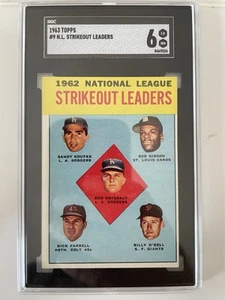 1963 Topps NL Strikeout Leaders Koufax Gibson Drysdale SGC 6 - Picture 1 of 1