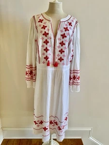 BODEN Marla Embroidered Dress 16 White Gauze Midi Boho Tassels Zip Beach Chic - Picture 1 of 19