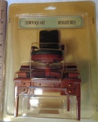 VTG New  Town Square Miniatures Dollhouse MAHOGANY DESK Swivel CHAIR Set 1:12 - Image 1 of 4