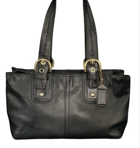 Borsa a mano Coach tote bag tracolla logo pelle nera donna USATA DAL GIAPPONE - Foto 1 di 10