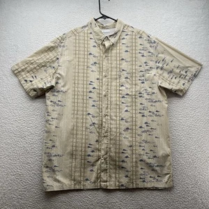 Columbia PFG Shirt Mens Large L Beige Tan Fish Marlins Tuna Vented Camp Dad AOP - Bild 1 von 8