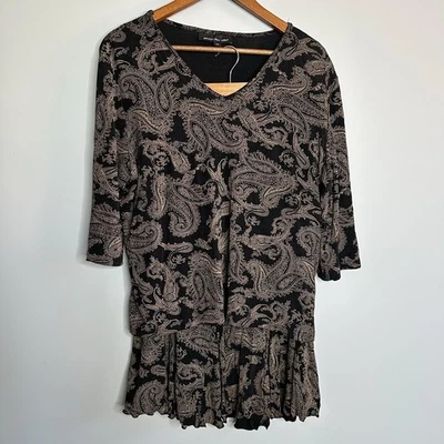 Vintage Briggs New York Paisley Top Skirt Set LG Black Beige USA Made 2pc Outfit - Image 1 of 4