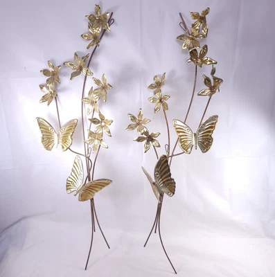 Decoración de pared vintage MCM latón flor mariposa metal caprichoso HOMCO  Foto 1 de 4