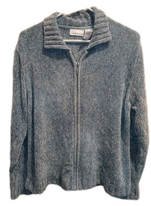 Croft & Barrow Sweater Cardigan Woman Size Large Blue Full Zip Collared Office - Picture 1 of 11