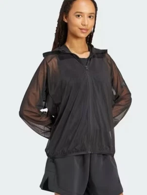Adidas Women Black Sheer Soft Lux Mesh Full-Zip Hoodie Breathable Size L Leisure - Image 1 of 4