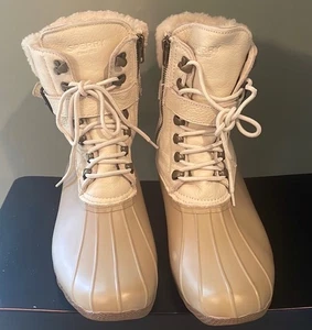 Sperry J. Crew Saltwater Duck Boot Womens 10M Ivory Leather Rubber Wool Lined - Picture 1 of 7