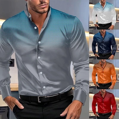 Mens Long Sleeve Shirt with Elegant Polka Dot Pattern for Social Gatherings - Image 1 of 4