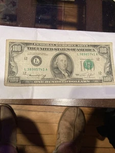 Circulated Small Head $100 bill (One Hundred Dollar Bill) - Series 1977 (L) CA - Picture 1 of 3