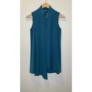 Sympli Lagenlook Sleeveless Mandarin Asymmetric Top Key Hole Knit Blue Women 6 - Picture 1 of 7