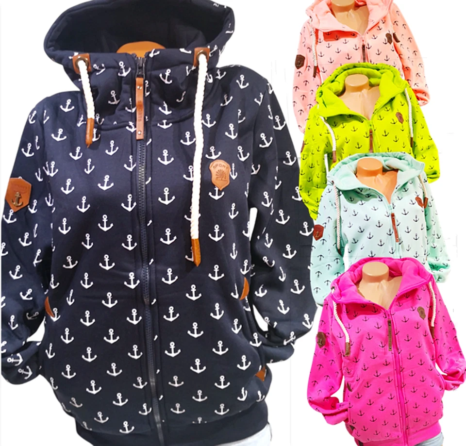 Damen Sweat Jacke Kapuze Hoodie Fleece gefüttert Übergangsjacke Anker S - 3XL - Bild 1 von 1