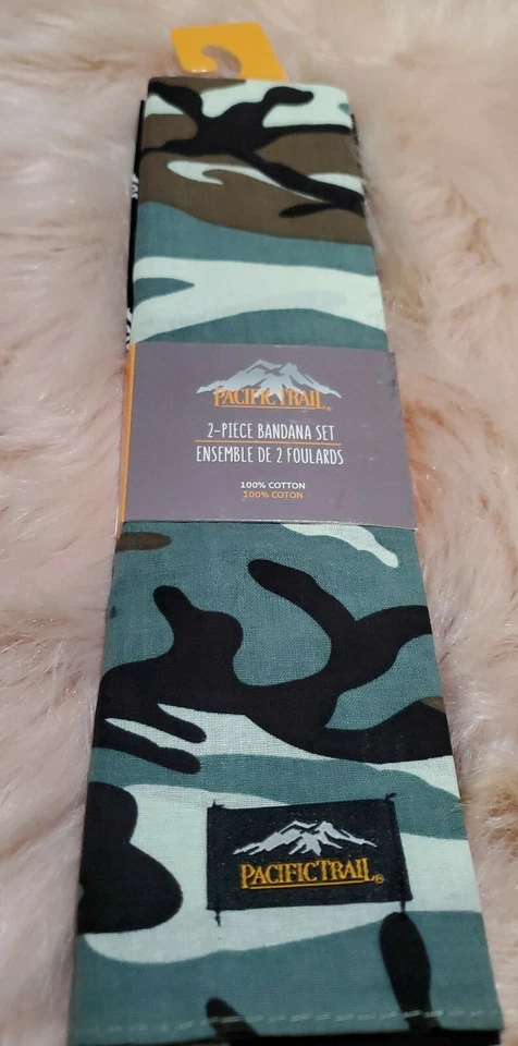 Pacific Trail Columbia 2 Pcs Bandana Set Head Scarf 100 Cotton Camo/black