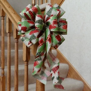 10" BREITE KUNSTSACKLEINEN WEIHNACHTSSCHLEIFE MIT KIEFERN ~ FÜR KRANZ LATERNE SCHILD GESCHENKE - Bild 1 von 2