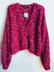 NEW! Ransom Popcorn Stitch Chenille Slightly Cropped Button Front LS Cardigan XL - Picture 1 of 5