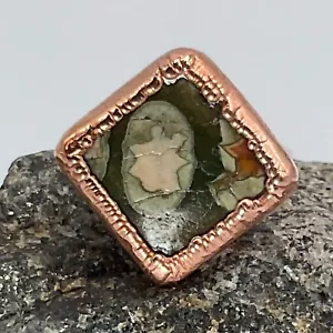Handcrafted Ring Size 6 Copper Jewelry Ocean Jasper Stone Artisan Forged Gift - Picture 1 of 13
